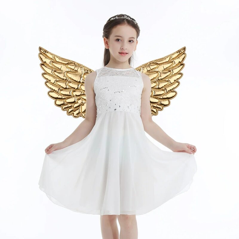 Kids Children Glossy Metallic Angel Wings for Photography Masquerade Halloween Unicorn Cosplay Party Costume Accessory Wings