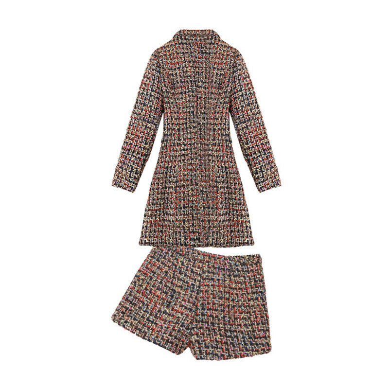 Nieuwe elegante dames tweed jaspakken gesplitste twill lange geruite blazer jas shorts outfits voor kantoorwerk formele pak sets