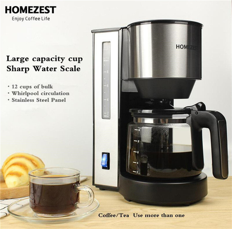 Fashion new stainless steel material grinding home automatic American coffee machine multi-function drip type 1.25L coffee pot