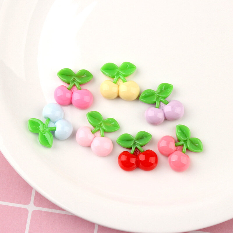 10Pcs Kawaii Lendir Pengisi Aksesoris Buah Cherry Resin Miniatur Makanan Mainan Flatback Cabochon DIY Scrapbooking