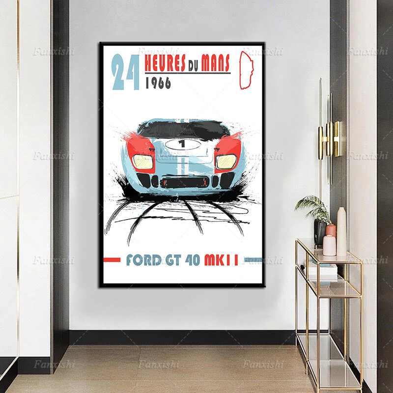 Ford Gt40 Mk 2, 24 Horas Le Mans 1966 F1 coche póster cuadro sobre lienzo para pared Hd imprimir imágenes modulares para sala de estar decoración del hogar