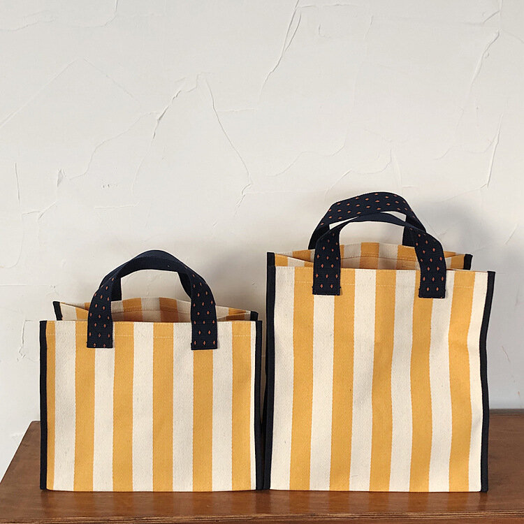 Women Korean Canvas Totes Top-handle Bag Large Capacity Multi-function Striped Shopping Bag Fashion Waterproof Mommy Handbag