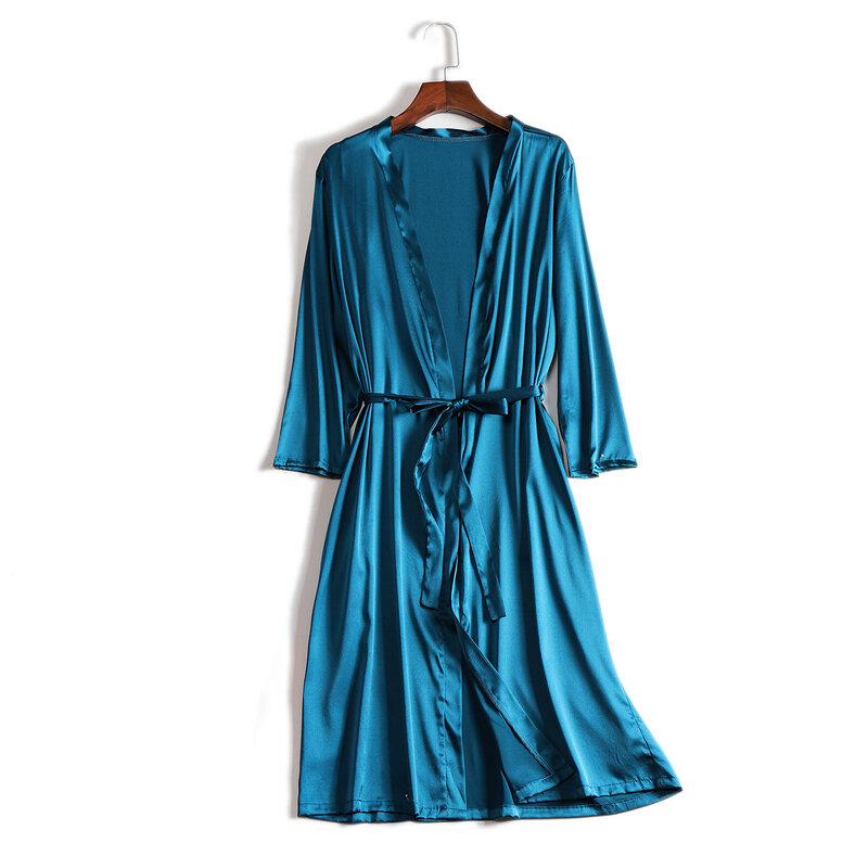 SuyaDream 100% ผ้าไหมธรรมชาติผู้หญิง Robes ผ้าไหมซาตินเข่าความยาว Robe Belted Healthy Sleep สวมใส่ฤดูใบไม้ผลิ2021ฤดูใบไม้ร่วงฤดูใบไม้ผลิบ้านสวม kimono