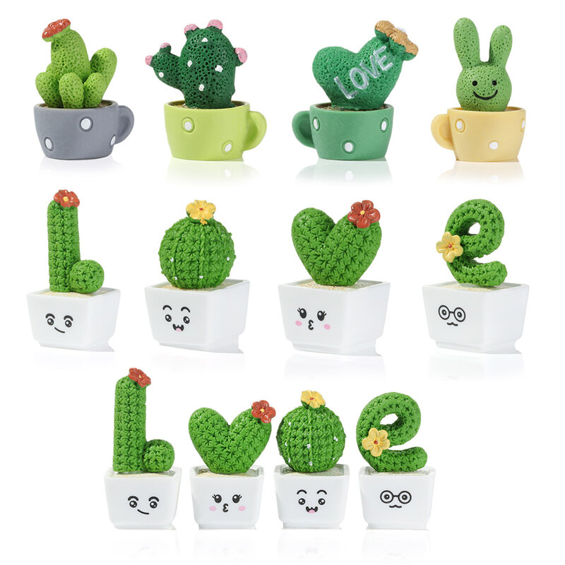Mini Cactus Flower Miniature Figurines Pot Succulent Plants Fairy Garden Kiniature Ornament Dollhouse Supplies DIY Home Decor