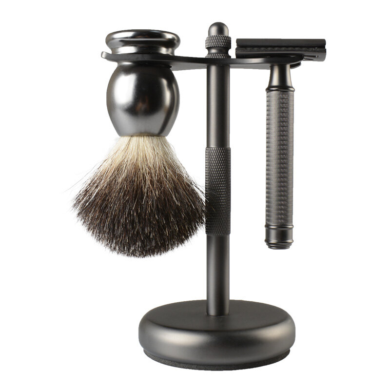 Kinghood barbeador masculino de metal, tradicional, borda dupla, em aço inoxidável, preto, com 10 lâminas