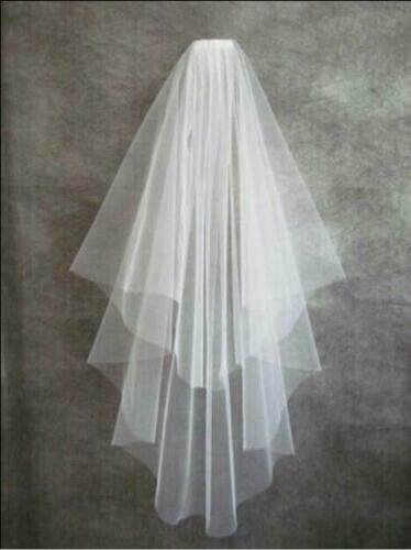 White Ivory 2Tier Bridal Wedding Veil With Comb Elbow length Cut Edge Soft Tulle