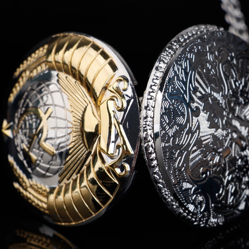 Best Festival Souvenir orologio da tasca in oro e argento emblema sovietica emblema della falce orologio a catena con catena a catena da uomo e da donna regalo