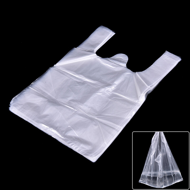 46pcs 15*23cm Plastic Bag Carry Out Bags Retail Supermarket Grocery Shopping Handle Food Packaging Home Storage Kitchen Accessor
