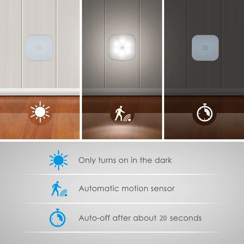 Lâmpada noturna led com sensor de movimento inteligente, à prova d'água, para banheiro, cabeceira, sala de corredor, pacote com 2021