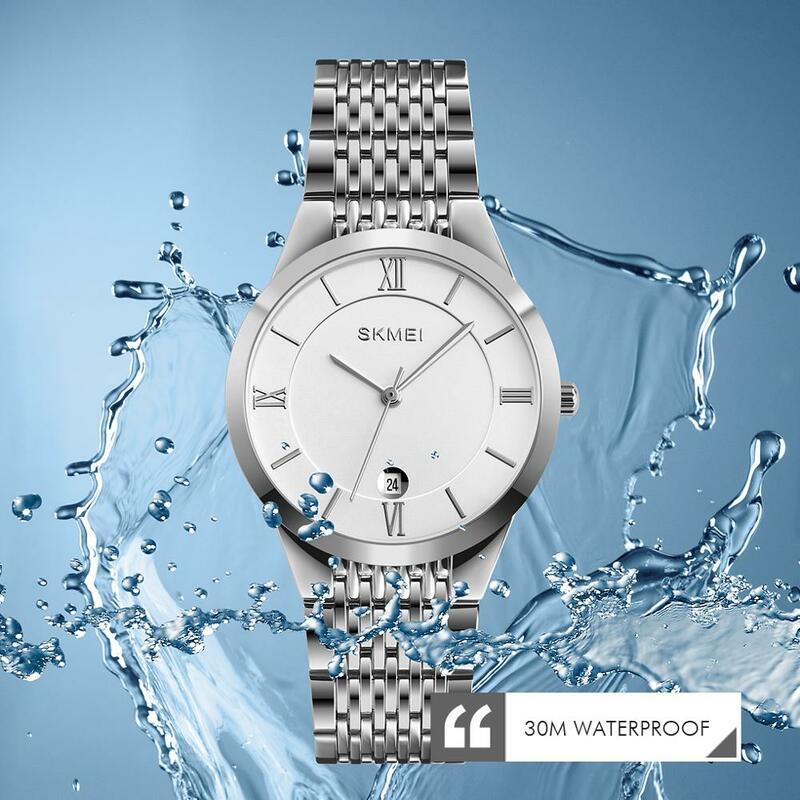 Modny zegarek dla par marka SKMEI zegarek wodoodporna stal nierdzewna zegarek damski mężczyźni zegarki data zegar z wyświetlaczem Reloj Hombre