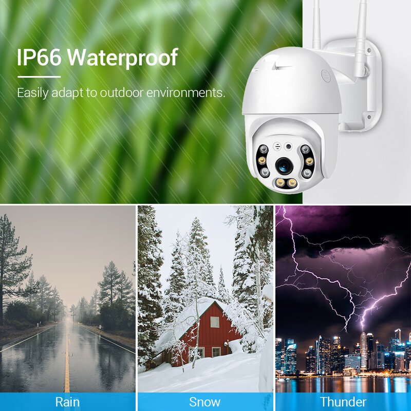 Câmera IP PTZ Inteligente à Prova D 'Água com Detecção Humana AI, Visão Nocturna, Ao Ar Livre, Zoom Digital 4x, 4G Cartão Sim, IP, HD1080P, ICSEE