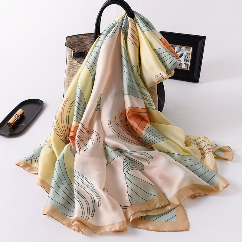 2020 lenço de seda das mulheres de luxo foulard listrado retalhos bandana sun protetor outono cabelo cachecol moda feminino xale