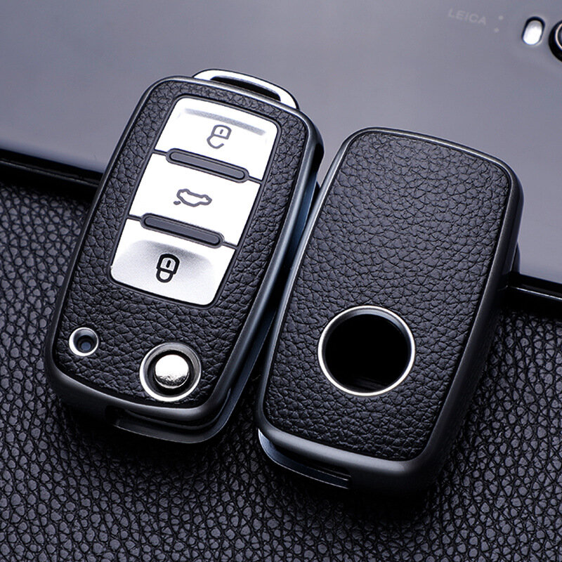 Кожаный чехол для автомобильных ключей, чехол с полным покрытием для автомобильных ключей, защитная сумка для Volkswagen Polo Tiguan Passat Golf Jetta Lavida Skoda Octavia