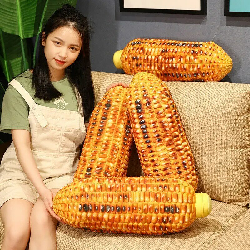 Relleno 3D de maíz a la parrilla con hojas verdes para niños, peluquín de comida vegetal con impresión suave, accesorio decorativo, 45-60cm