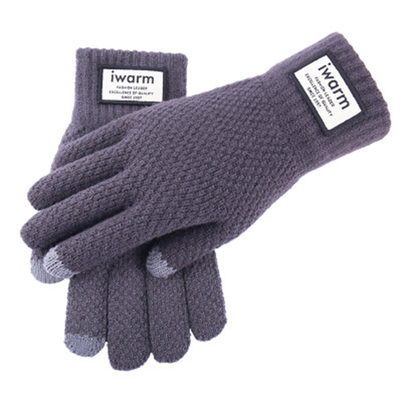 Fashion Men Winter Warm Knit Touch Screen Driving Gloves Plus Plush Velvet Thicken Elastic Sports Fitness Cycling Mittnes L46L