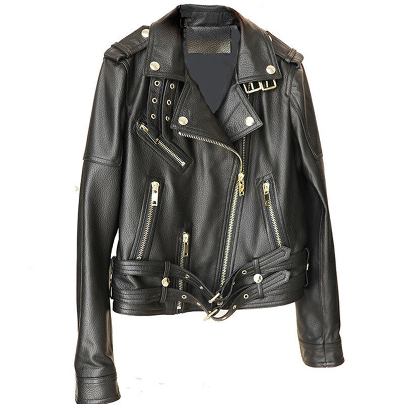 Luxury Brand 2023 Genuine Leather Women Jacket Ladies Real Sheepskin Coat New Autumn Winter Motorcycle Biker Outwear Black