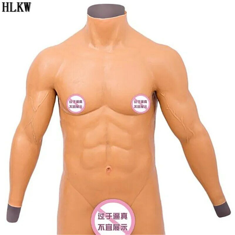 Venda quente grau superior silicone falso peitoral músculo homem falso peito músculo barriga macho homem simulação artificial cosplay bodysuit