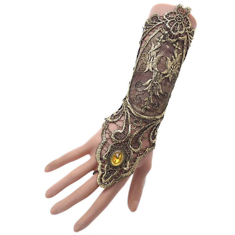 1Pc Gothic Steampunk Lace Manchet Vingerloze Handschoen Arm Warmer Armband Zwart Halloween Accessoires Mode En Sexy