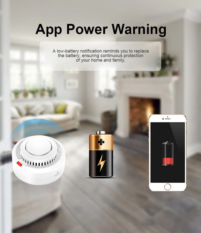 Tuya-Zigbee Smoke Detector para Casa, Cozinha Segurança, Safety Prevention Sensor, Sound Alarm, Trabalhar com Zigbee Hub, Smart Life App