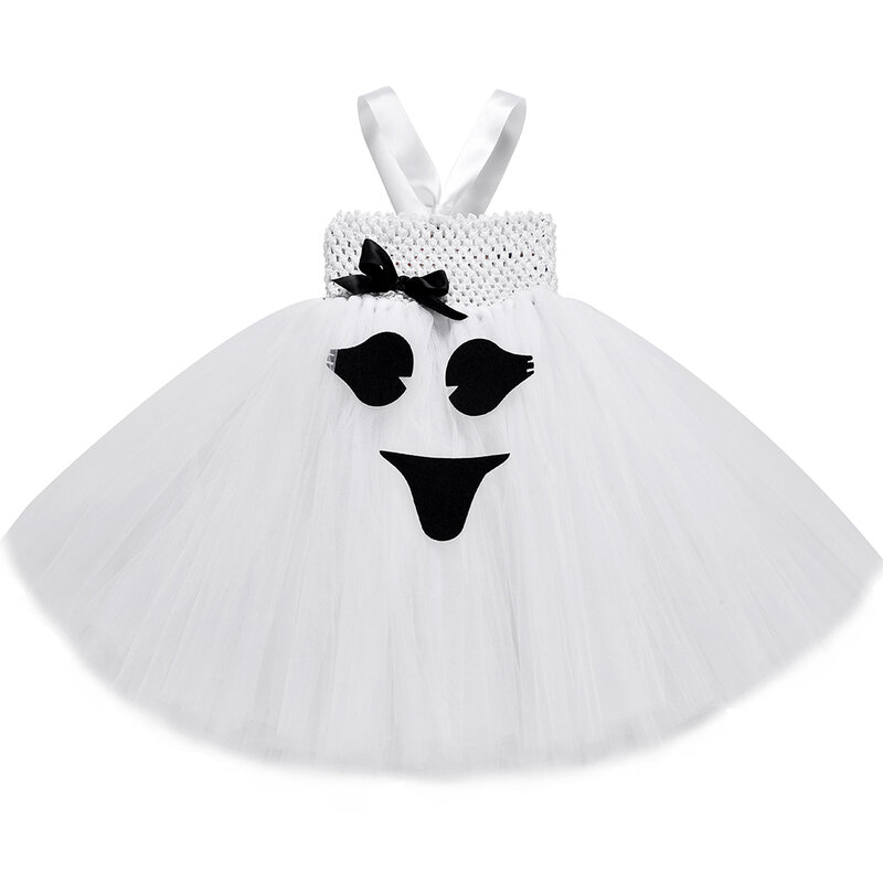 Детский костюм призрака на Хэллоуин, белый костюм Пурим для карнавала, вечеринки, косплея, мультяшное платье-пачка с монстром для маленьких девочек