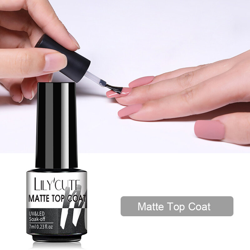 Lilycute 7Ml Matte Top Coat Vernis Voor Nail Art Matte Kleur Gel Matte Top Coat Nodig Soak-Off uv Led Gel Nagellak Hybrid