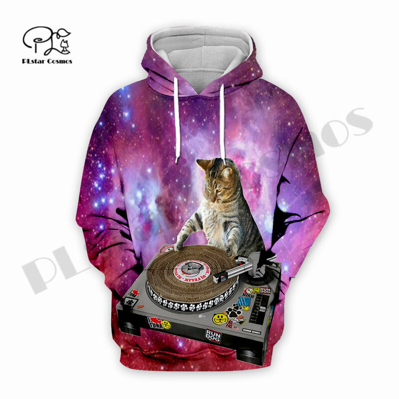 PLstar Cosmos 3DPrinted Newest Funny Musical Cat Space DJ Hippie Unique Unisex Streetwear Harajuku felpe con cappuccio/felpa/Zip A-4