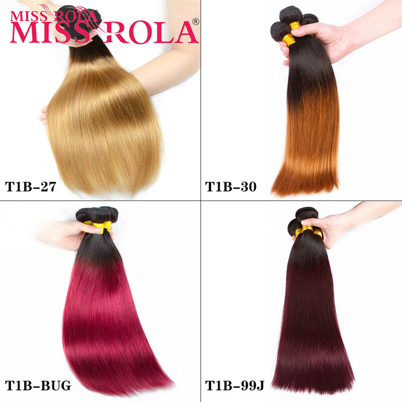 Miss Rola Brazilian Straight Human Hair Weaving 1/3/4 Bundles #1B/27 1B/30 1B/99J 1B/BUG Ombre Remy Hair Extensions Double Wefts