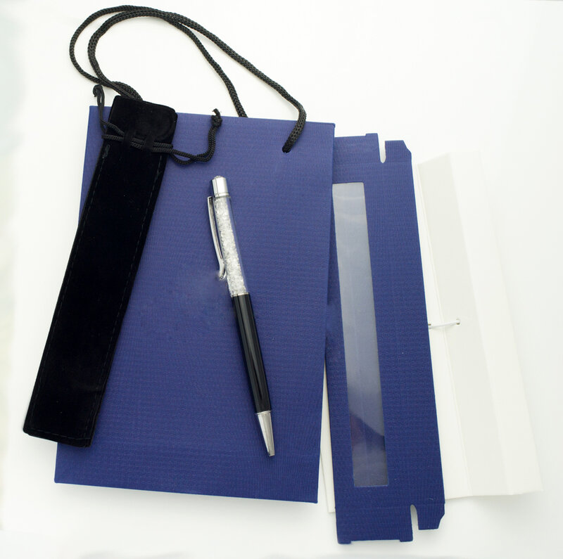Bolígrafo de cristal de lujo con diamantes en la parte superior, bolsa de regalo de papel, caja de bolígrafo y bolsa de terciopelo, bolígrafo de cristales encantadores para estudiantes