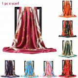 Todas las mujeres de la temporada de imitación cinturón de seda impreso Pañuelo cuadrado suave hiyab de moda adulto Oficina pañuelo grande 90x90cm chal para cabeza