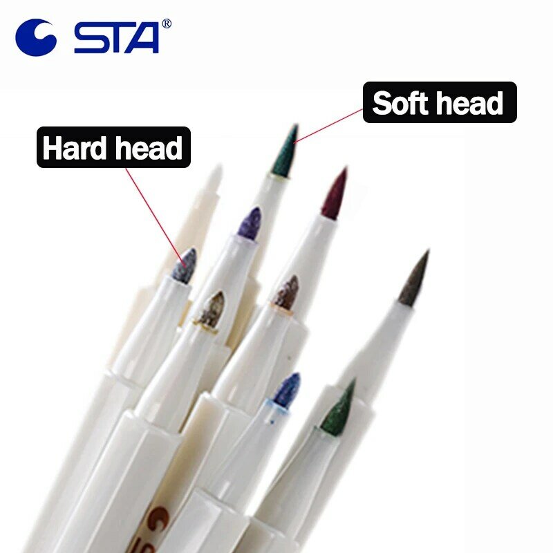 STA Metallic Micron Color Pen 1Pcs Detailed Marking Hard/Soft Head For Album Black Paper Drawing Supplies Color Paint  6551