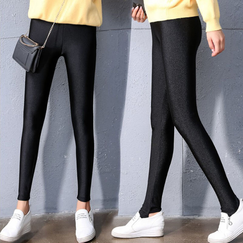 Calças femininas de cintura alta elástica, justas, grossas e finas para outono e inverno