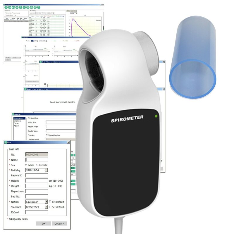 Espirómetro de diagnóstico respiratorio Digital portátil, Software Bluetooth/USB/PC, función de respiración pulmonar, tipo soplado