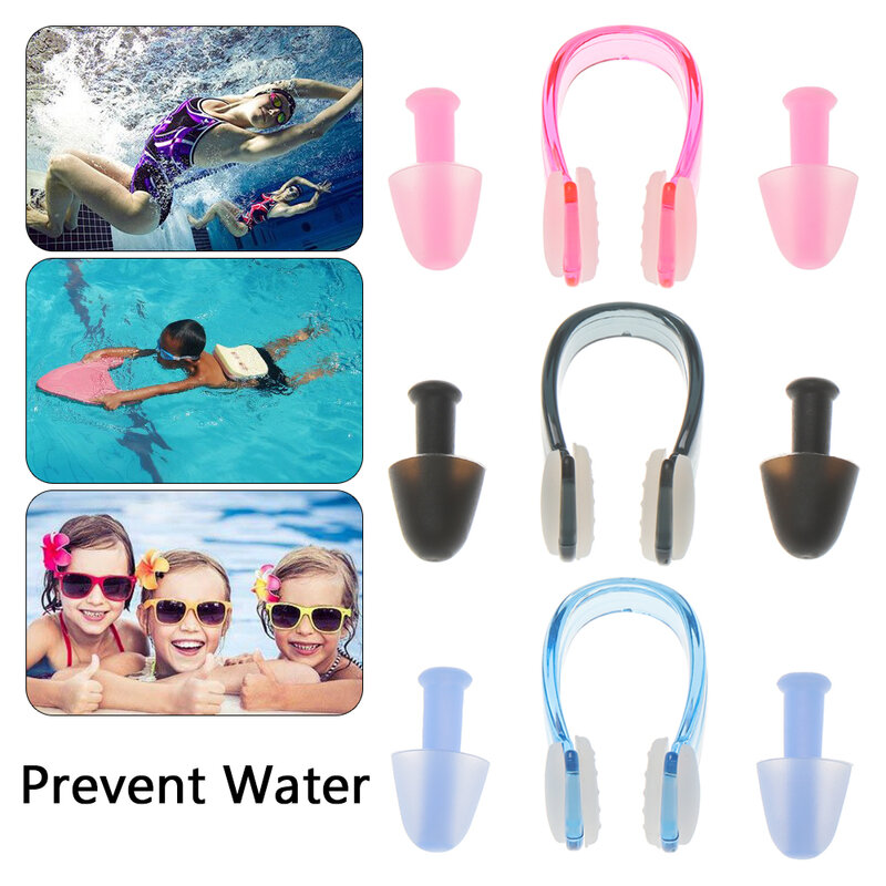 Caso protetor piscina acessórios nadar suprimentos de mergulho evitar água suave natação tampões de ouvido proteção orelha plug nariz clipe