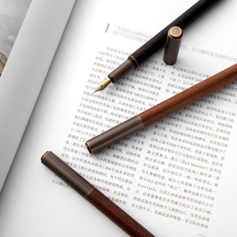 Retro Logam Pena Tinta 0.5Mm Antik Kayu Menulis Pena untuk Siswa Seni Kaligrafi Pena Bisnis Hadiah Perlengkapan Alat Tulis