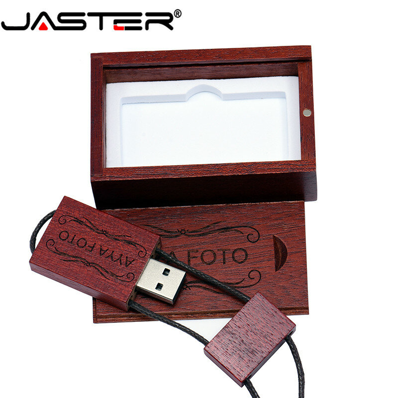 JASTER – clé USB 2.0 avec boîte en bois et cordon carré, 4/8/16/32/64 go, logo personnalisé gratuit, offre spéciale
