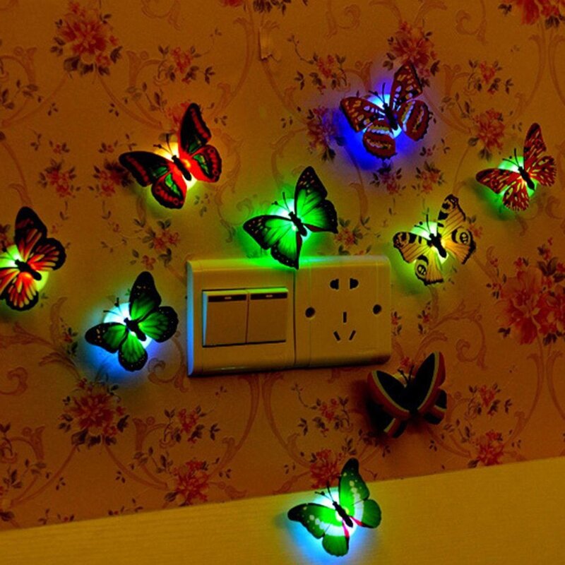 Luces LED de noche coloridas, pasta de pared en forma de mariposa, decoración del hogar para habitación de niños, Lámpara decorativa duradera de ahorro de energía