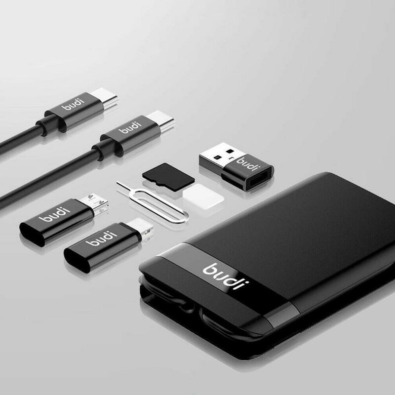 BUDI Multi-funzione universale Smart Adapter Card Storage Box 15W ricarica Wireless per iPhone Travel Portable Storage Bag