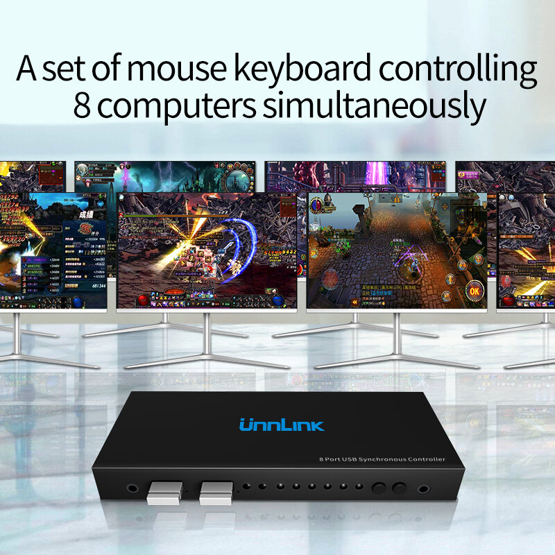 Unnlink-controlador síncrono usb de 8 portas, km, 1 conjunto de controle de teclado, mouse, 8 peças, computador, laptops, mesas, estação de trabalho