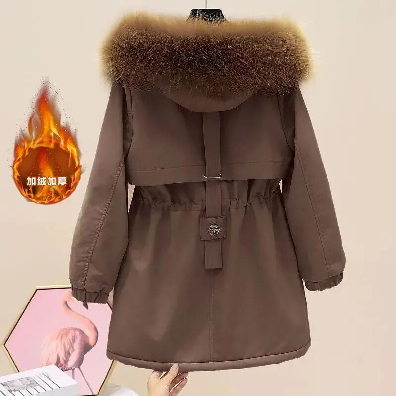 2022 nowy płaszcz z kapturem Parka 4XL oprzyrządowanie kurtka podszyta bawełną kobiety zimowy płaszcz bawełniany kurtki luźna odzież wierzchnia zapinana na suwak kobieta