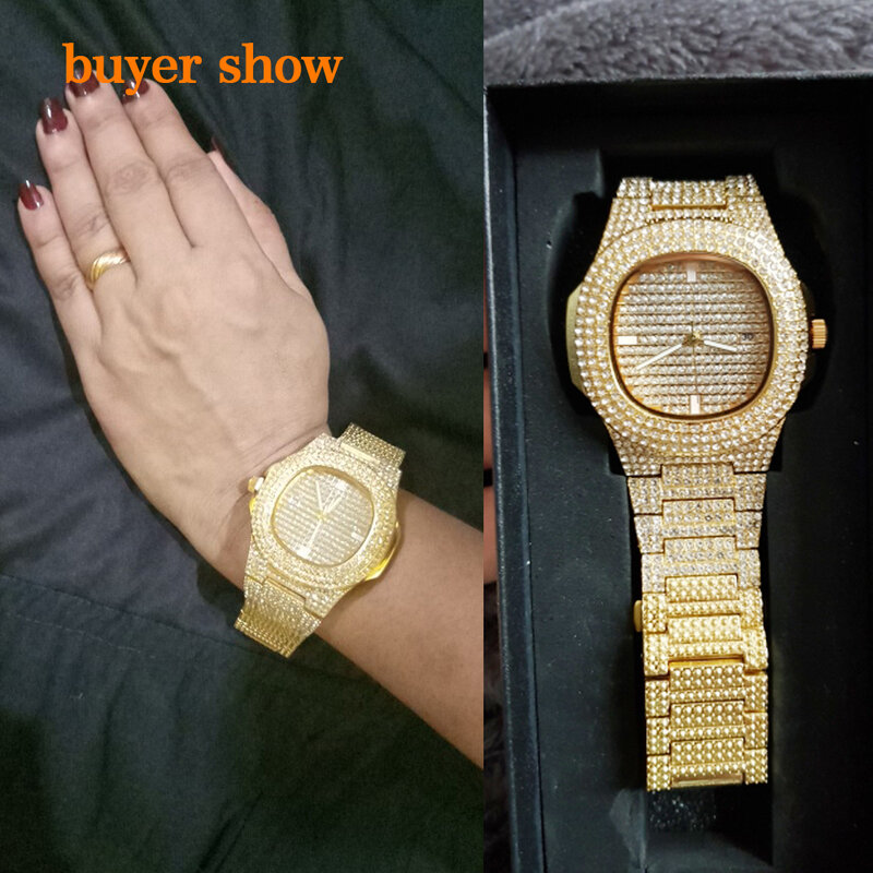 Frete grátis novo 2021 femme diamante relógios dos homens hip hop relógio de quartzo para as mulheres iced out feminino masculino relógios de pulso