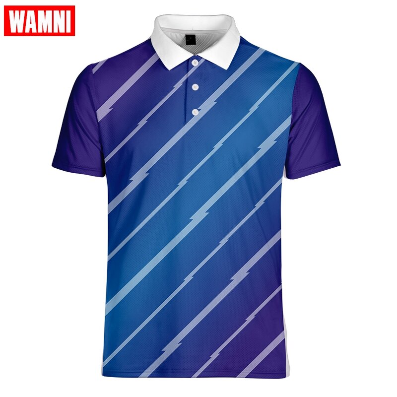 WAMNI Fashion Men 3D  Shirt Casual Funny Sport Stripe Loose Original Design Pullovers Turn-down Collar Male -shirt