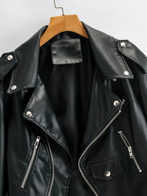 PU Faux Leather Jacket Women Loose Sashes Casual Biker Jackets Outwear Female Tops BF Style Black Leather Jacket Coat Brand Hot