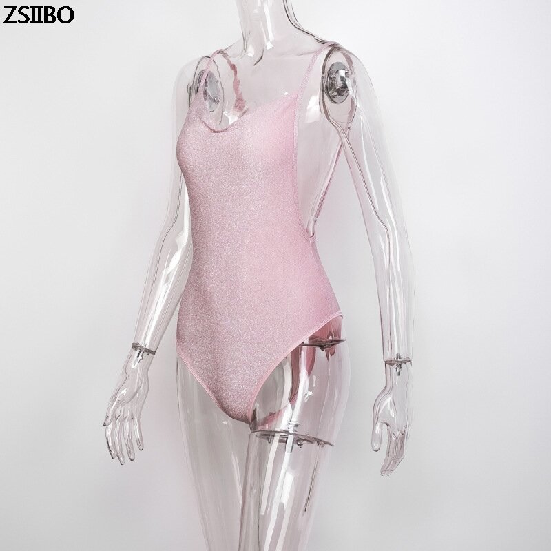 Bodysuit Jumpsuit Musim Panas Wanita Atasan Tubuh Seksi Atasan Leher O Jumpsuit Pink Bodysuit Bahu Terbuka Catsuit