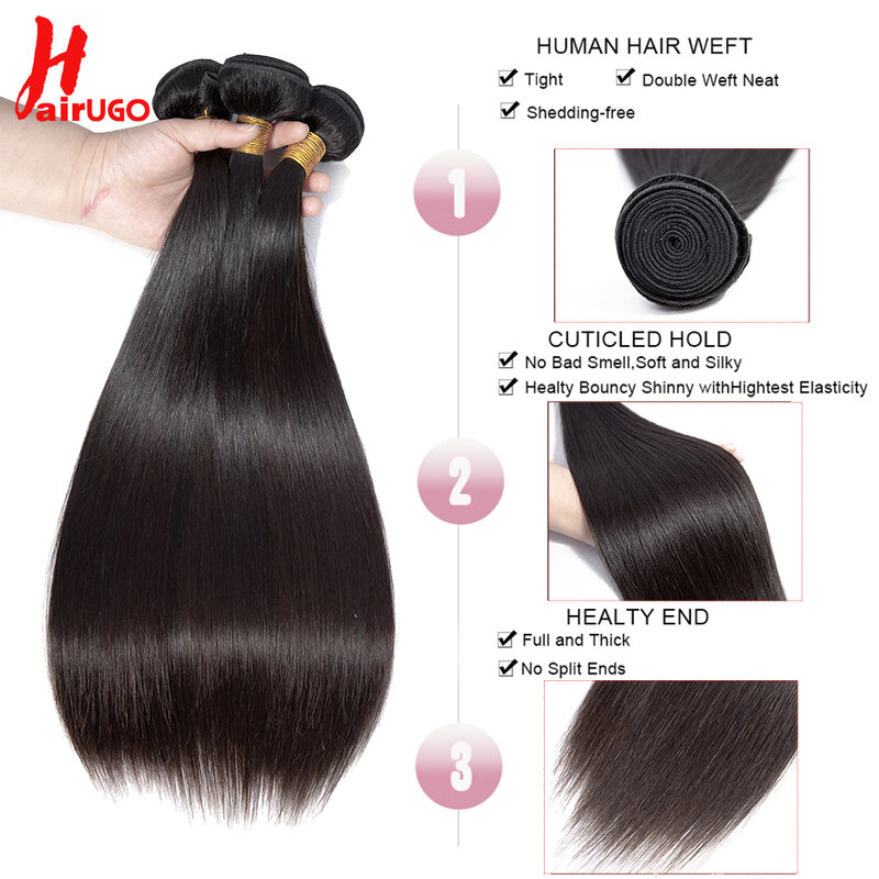 Bundel rambut lurus 8-28 "bundel jalinan rambut Brasil 100% rambut manusia warna alami ekstensi rambut HairUGo