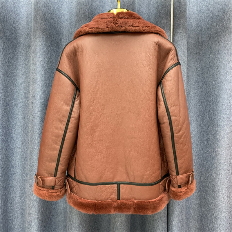 Chaqueta de lana de oveja auténtica para mujer, abrigo de talla grande, moda 100%, C21