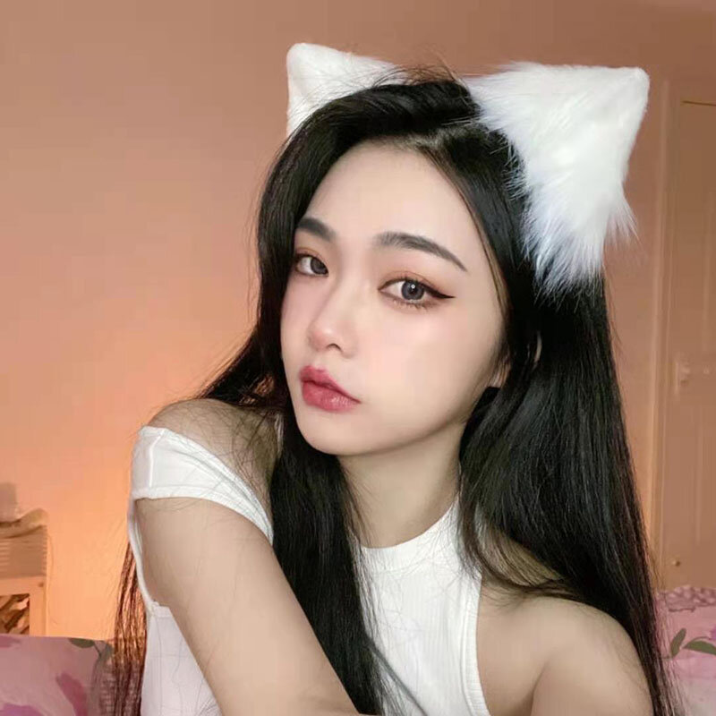 Lolita Tai Lông Tai Trắng Xám Đen Stereo Mô Phỏng Tai Mèo Dễ Thương Tai Thú