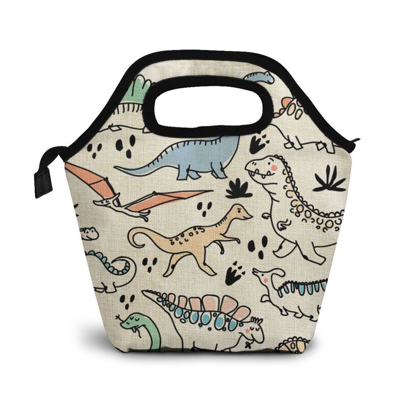 Cartoon Dinosaur Print Travel Lunch Bags Extra Long Insulation Tote Women Food Case Cooler Warm Bento Box for Kids Lunch Box