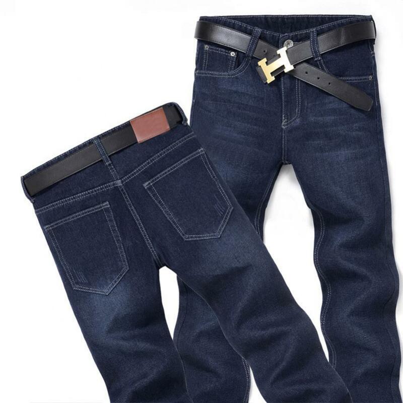 Мужские джинсы, Классические повседневные Прямые джинсы со средней посадкой, длинные брюки, удобные мужские брюки со средней посадкой и карманами, 2021