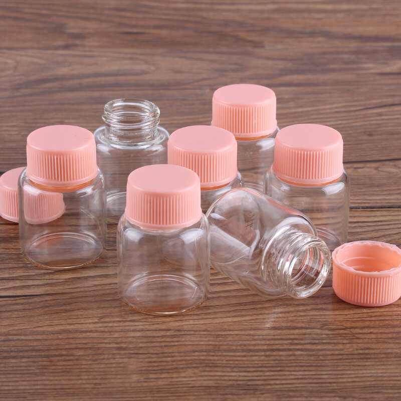 5 uds. De frascos de vidrio de 8ml, 27X35mm, con tapas de plástico rosa, frascos de especias, viales de botella de cristal