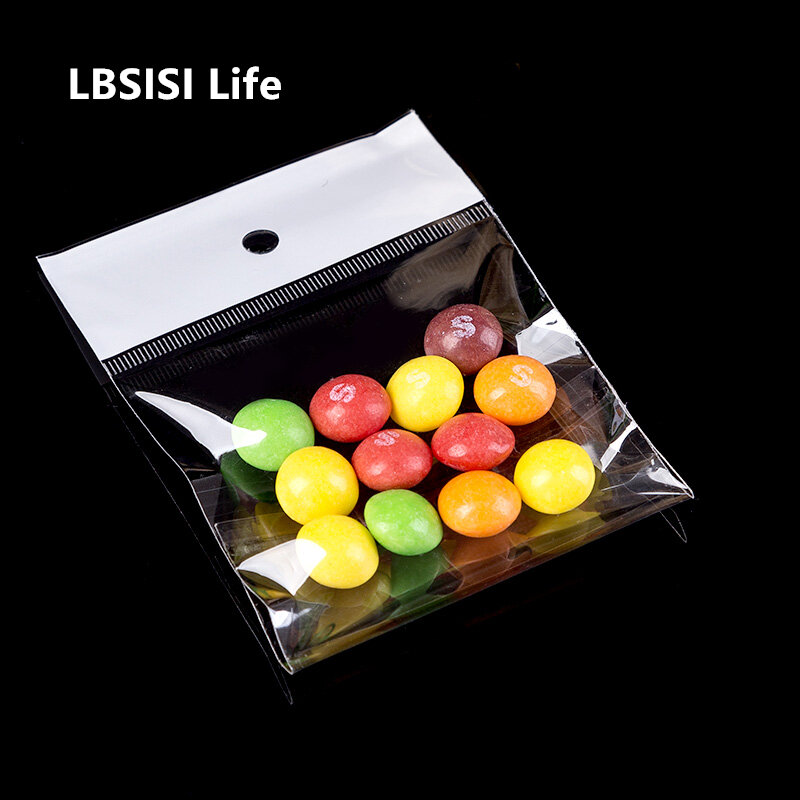 LBSISI Life Hang Hole 비닐 봉투 캔디 쿠키 쥬얼리 액세서리 투명 셀프 인감 보관 가방 OPP Poly Pack